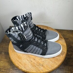 Supra Muska 001 High Top Sneakers Black Grey Stripe Men's Size 7.5